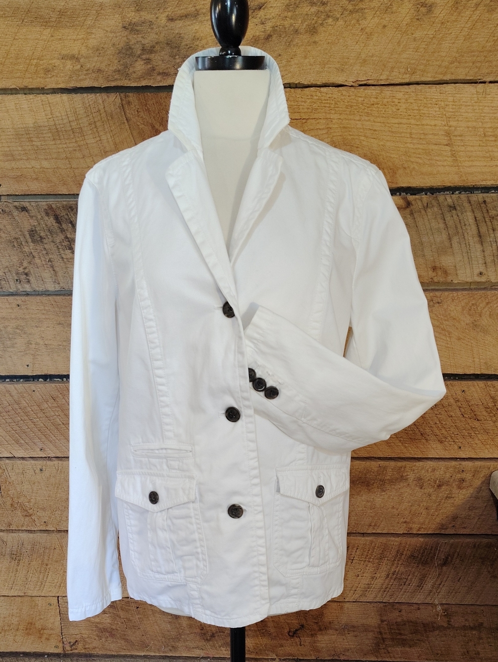 Eddie Bauer White Women's Button-Front Lightweight Jacket Sz L